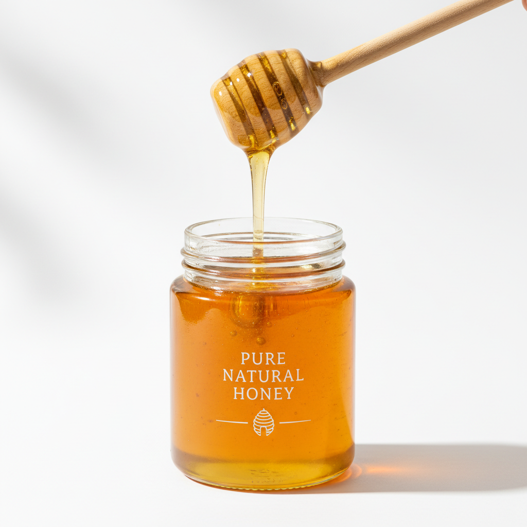 Pure Natural Honey jar with wooden dipper
